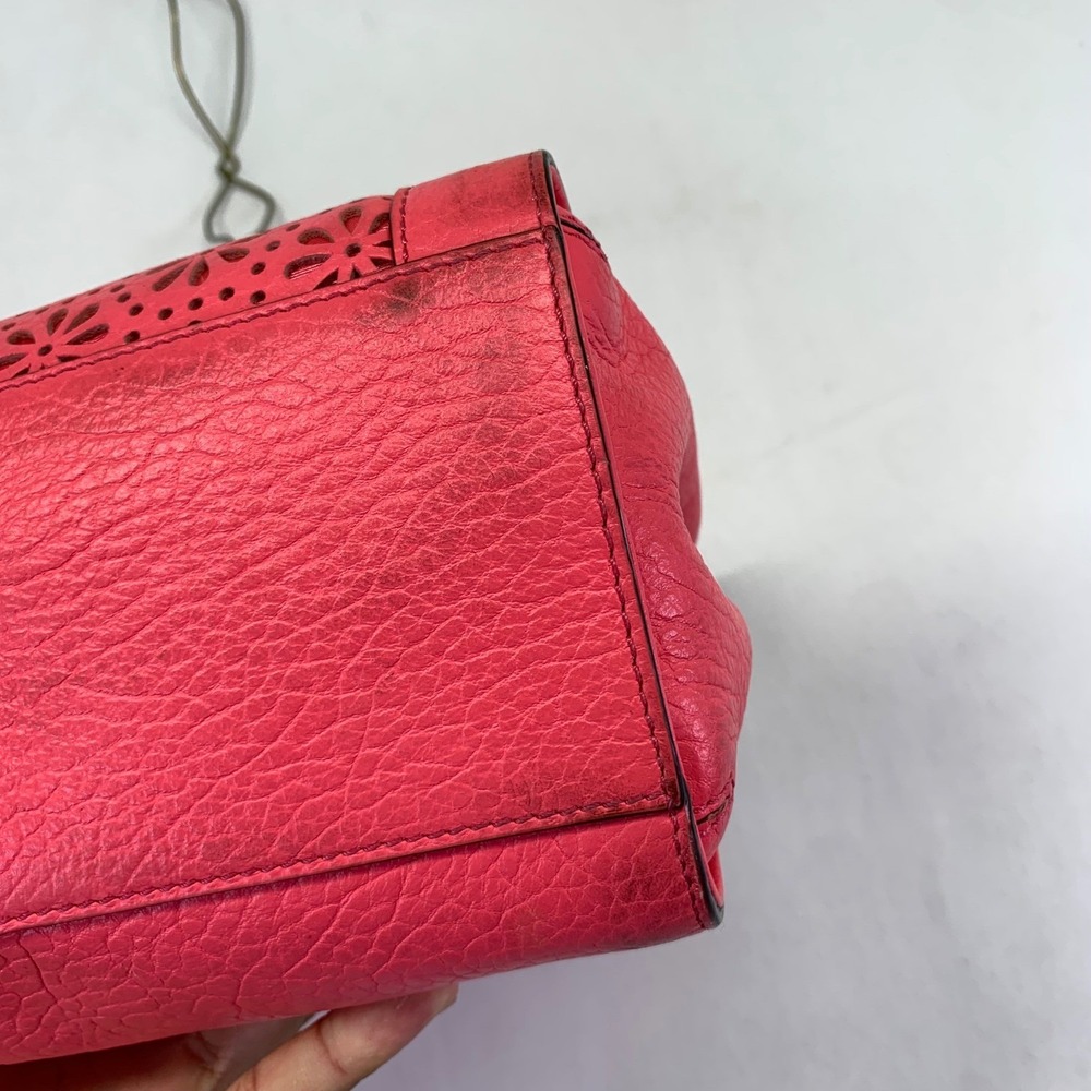 Kate Spade New York Coral Pink Leather Satchel Floral Handbag Tote Missing Strap - Picture 7 of 16